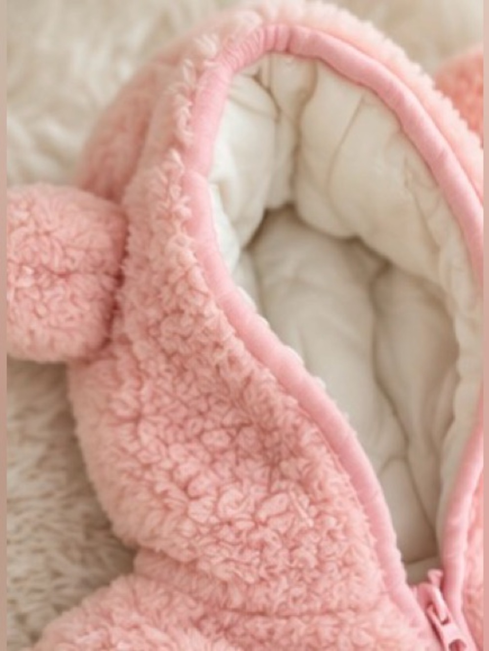 NWOT Pink Sherpa Baby Bear Hooded Snowsuit 0-3M Footed Bunting Cozy Winter - Picture 5 of 13